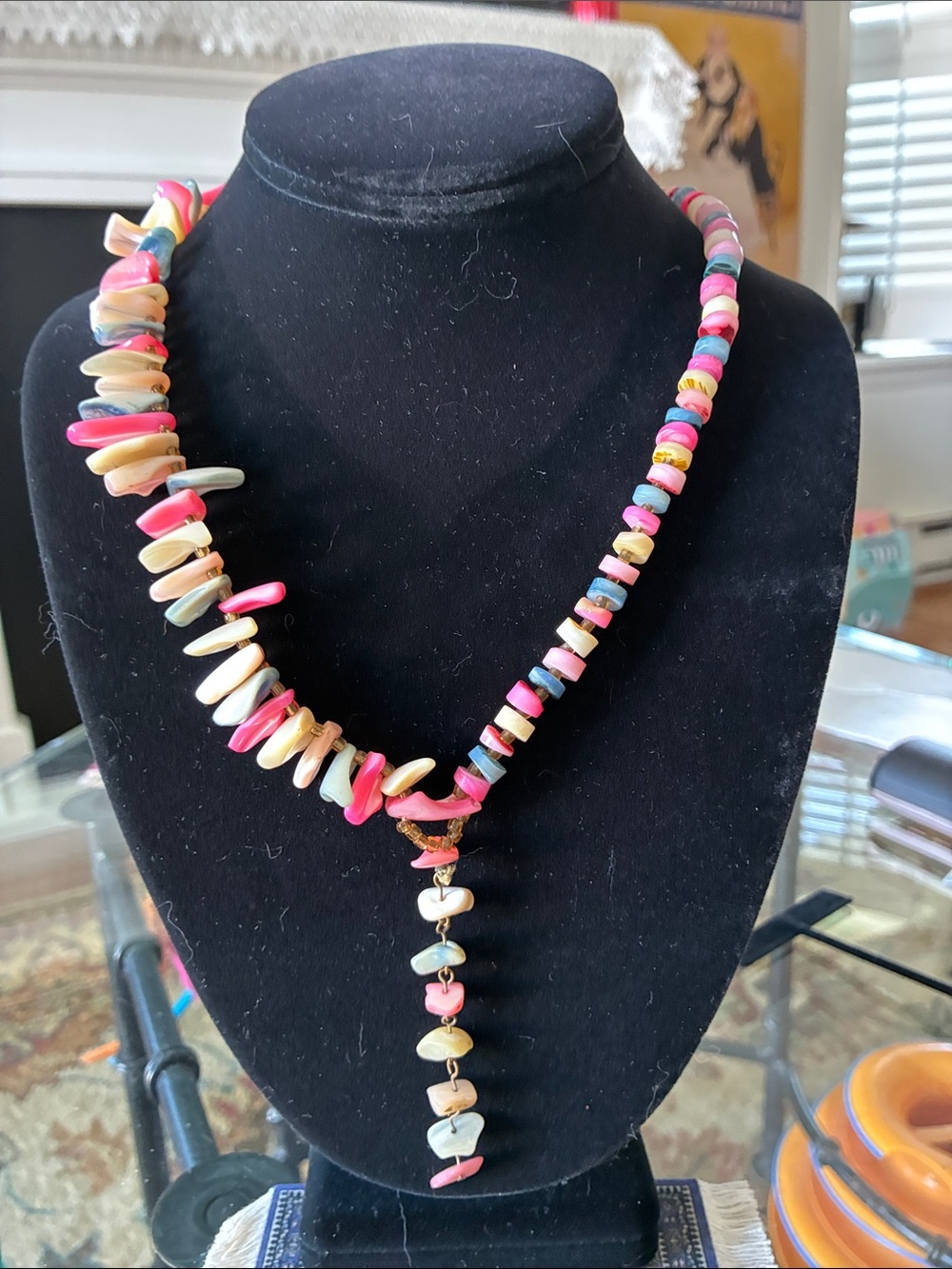 Handmade Multicolor Shell Bead Necklace - Pink & Cream